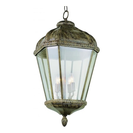 Four Light Burnished Rust Clear Seeded Glass Hanging Lantern